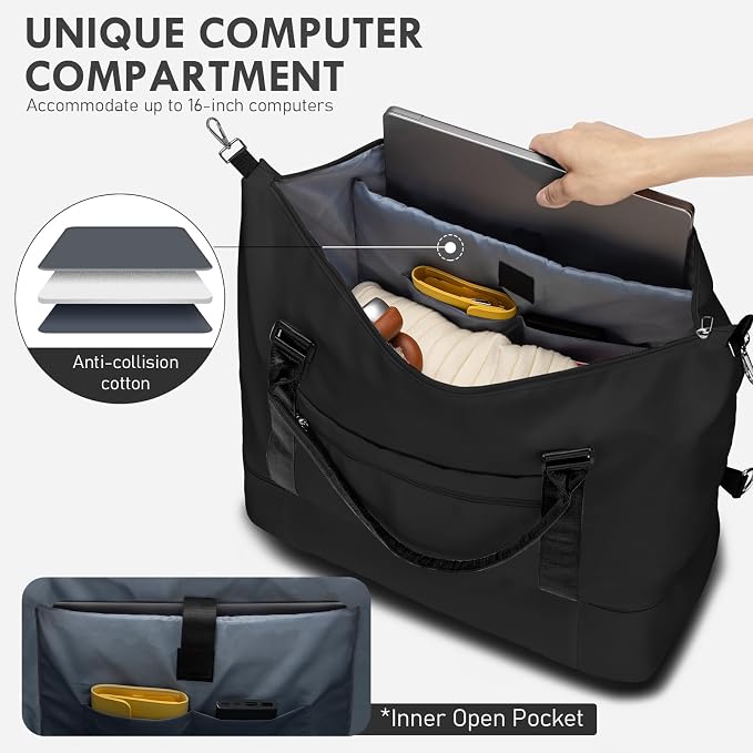 WOOMADA Weekender Overnight Bag for Women, Shoulder Travel Duffel with Shoes Compartment,Gym Bag with Toiletry Bag - Image 3