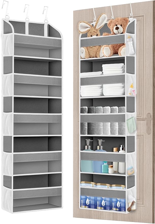 TAHAVICE 1 Pack Over The Door Storage Organizer with 5 Large Pockets | 44 lbs Weight Capacity Door Hanging Organizers with 10 Mesh Pockets for Bedroom,Bathroom,Nursery,Kidroom(Light Gray) by TAHAVICE
