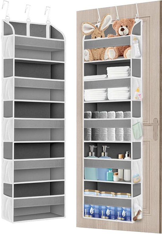 TAHAVICE 1 Pack Over The Door Storage Organizer with 5 Large Pockets | 44 lbs Weight Capacity Door Hanging Organizers with 10 Mesh Pockets for Bedroom,Bathroom,Nursery,Kidroom(Light Gray) by TAHAVICE