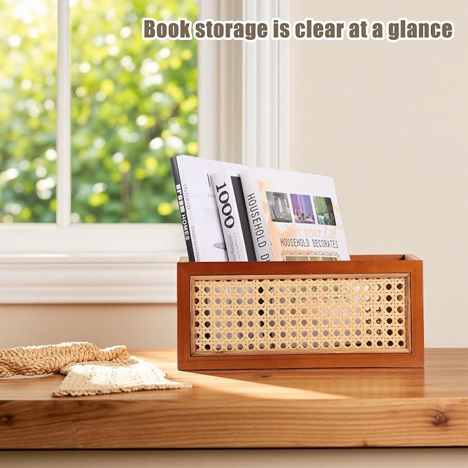 Rattan Storage Baskets Set, Wooden Frame with Woven Cane Design, Nesting Organizer Bins for Living room Bedroom Bathroom Kitchen Shelf, Set of 2 - Image 5