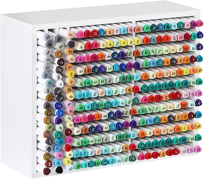 AUTOARK Wooden Marker Storage Organizer,White,AHK-066 | Holds 270 Markers,Pens,Pencils & Art Supplies,Vertical Space-Saving Desk Storage by AUTOARK