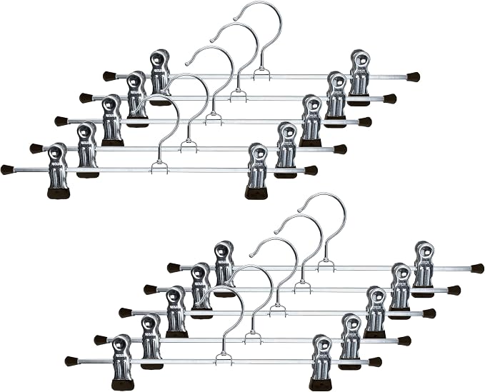 Mawa by Reston Lloyd Non-Slip Space-Saving Clothes Hanger For Pants & Skirts with Two Non-Slip Clips, Style K/30D, 12-Inch, Set of 10, Black by Mawa