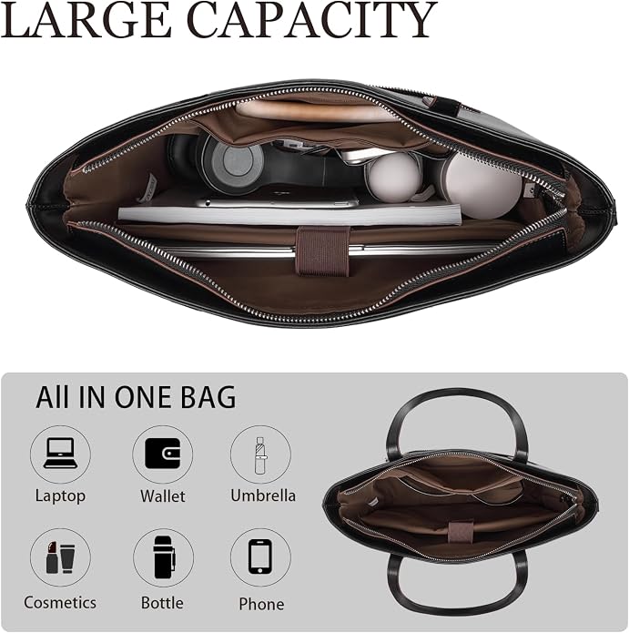 Genuine Leather Tote Bag for Women, Large Tote Purses with Zipper | Large capacity and multiple pockets, Quality leather with adjustable strap, Vintage design for work or travel - Image 4