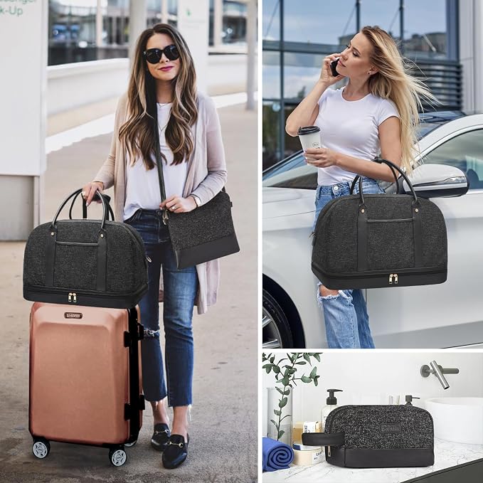 Weekender Bag for Women Canvas Overnight Bag Large Travel Tote Bag Carry on Shoulder Duffle Bag With Shoe Compartment,Perfect for Travel/Daily Use/Birthday Gift … - Image 2
