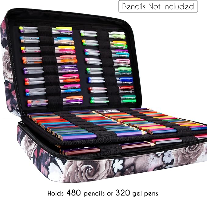 YOUSHARES Big Capacity Colored Pencil Case - 480 Slots large Pen Case Organizer with Multilayer Holder for Prismacolor Colored Pencils & Gel Pen (Grey Rose) - Image 4