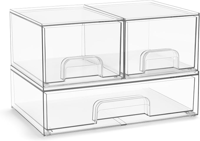 Sorbus Clear Stackable Storage Drawers (3 Pack, 4.4'' Tall and 12.1'' Wide) | Acrylic containers with pull-out bins keep cosmetics, brushes and daily items sorted on bathroom counters or in cabinets. by Sorbus