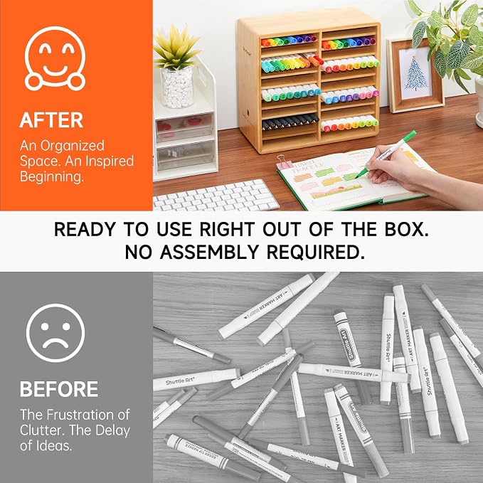 Shuttle Art Marker Organizer, Hold 176 Art Markers, Brush Pens, Pencil Large Holder with 22 Compartments for Home, Classroom, Office Desktop Stationary Storage - Image 4