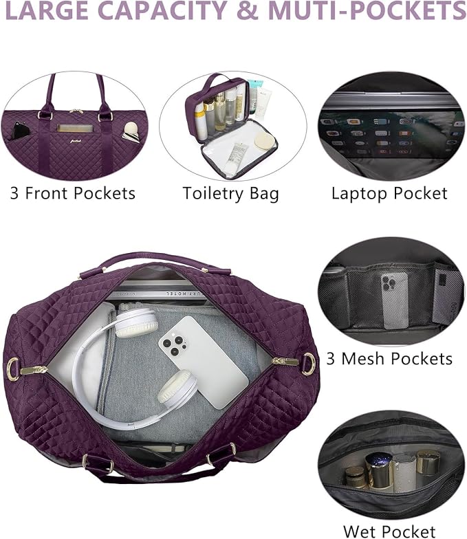 Women Weekender Travel Duffle Bag: Travel Duffel Overnight Bags with Shoe Compartment Large Carry on Tote with Toiletry Bag Weekend Traveling Yoga Gym Hospital Bag for Women with Wet Pocket Purple - Image 2