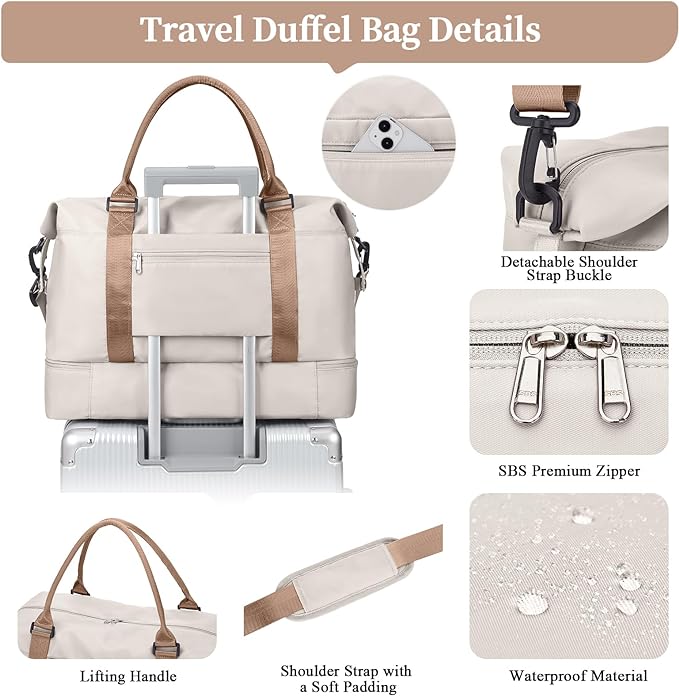 Weekender Bags for Women, Personal Item Travel Bag with Shoes Compartment | Overnight Travel Duffel Bag with Toiletry Bag, Airplane Friendly Carry-On Bag - Image 5