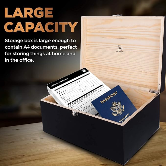 Large Wooden Storage Memory Gift Decorative Box with Hinged Lid (Black) - Image 5