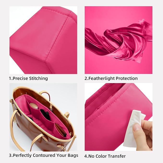 DGAZ Silk Purse Organizer Insert for Neverfullbag(Peach Pink,BB) | Soft and Lightweight,Perfect Fit,Multi-pocket Storage,Bag Protector,Luxury Bag Care,Handmade,for Smooth Bag Organizer - Image 2