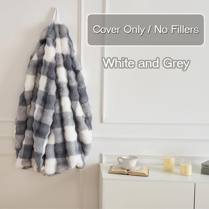 Fluffy Faux Rabbit Fur Bean Bag Chair Cover(No Filler),Cozy Shaggy Bubble Stuffed Animal Storage Large Bean Bag Cover for Bedroom Living Room,Fuzzy Bean Bag Cover Girls Teens Adult,White and Grey - Image 5