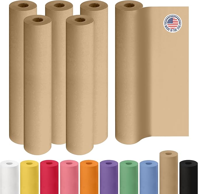 Brown Kraft Paper Roll 18" x 2160" (180 feet), Pack of 6 - USA-Made Brown Paper 30lb Thickness for Packing, Moving, Shipping, Crafts/Arts - 100% Recycled Natural Wrapping Material by IDL Packaging by IDLPackaging
