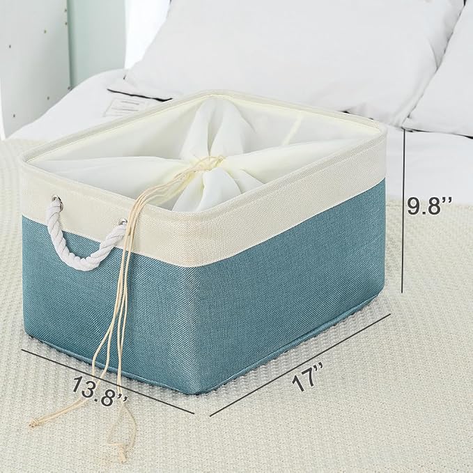 Storage Baskets for Organizing - Extra Large 3 Pack 17x14x10 inch Storage Bins for Shelves Closet Nursery Bathroom Bedroom Baby Clothes Dog Toy Home Organization (White & Green) - Image 7