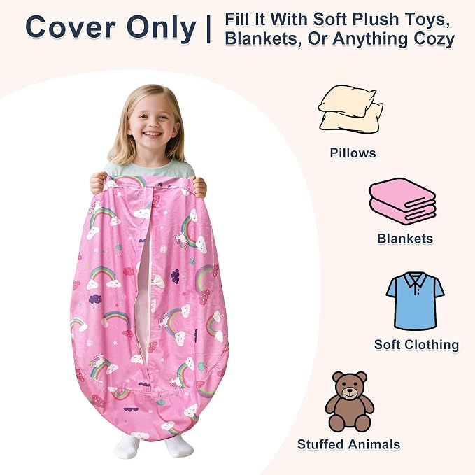 Lukeight Unicorns Stuffed Animal Storage Bean Bag Chair Cover for Teens, Velvet Plush Toy Organizer Seat, Cover Only, No Filling Included, Long YKK Zipper, Side Pocket, XX-Large 36"D x 20"H - Image 2