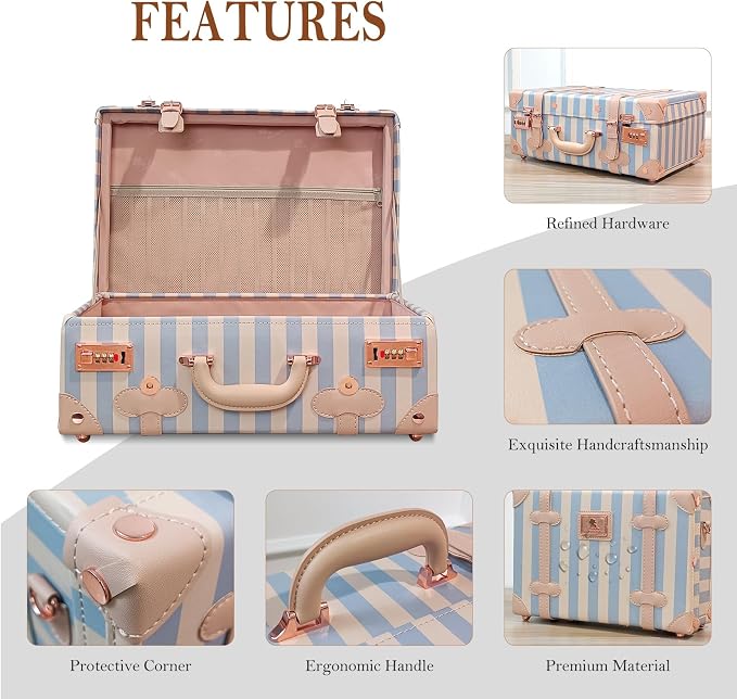 Unitravel Baby Keepsake Case, 18" Handmade Memory Storage Box, Newborn Keepsake Box, Vintage Suitcase for Baby Shower, Baptism, Naming Ceremony or Birthday (blue strip) - Image 6