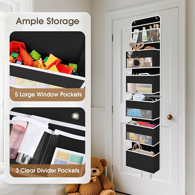 1Pack Over The Door Organizer Large Capacity Hanging Storage Room Organizer | 40 lb Capacity, Ultra-Sturdy, Detachable, Mesh Design with Clear Window, Space-Saving Organizer for Pantry, Nursery & Closet - Image 4