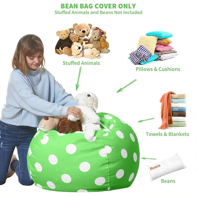 Aubliss Stuffed Animal Bean Bag Storage Chair (Green Dot, Large (38'')) - Image 3