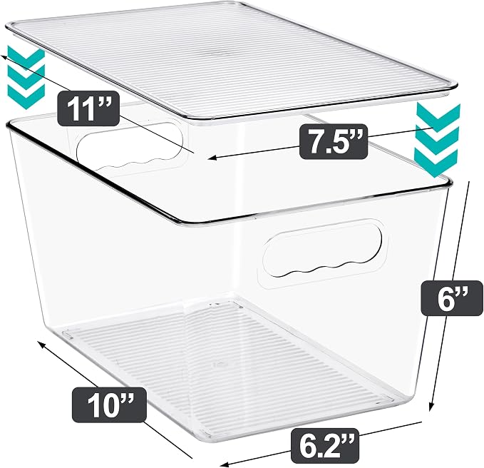 Clear Storage Bins with Lids, 8 Pack Large Stackable Clear Bins, Clear Storage Containers with Lids, Plastic Organizer Boxes for Pantry Storage, Kitchen Cabinets, Closet Organization, Bathroom - Image 5