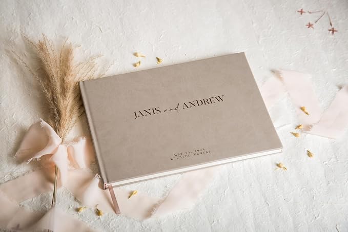 Personalized Guest Book - 11.5" x 8.5" Premium Custom Guest Signing Book with Bookmark and Blank Pages for Wedding Reception Table Decoration Engagement Birthday Party Event, Taupe - Image 4
