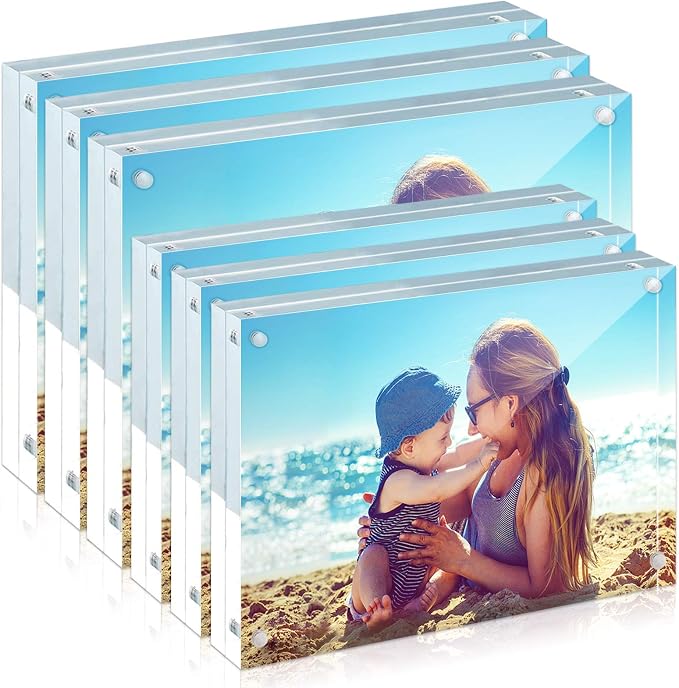 HELPLEX 6 Pack Acrylic Frame, 5x7&4x6 Combinations, 20% Thicker, 20-24mm Thick Acrylic Picture Frames, Frameless Clear Double Sided Magnetic Frame, Free Standing Desktop Display by HELPLEX