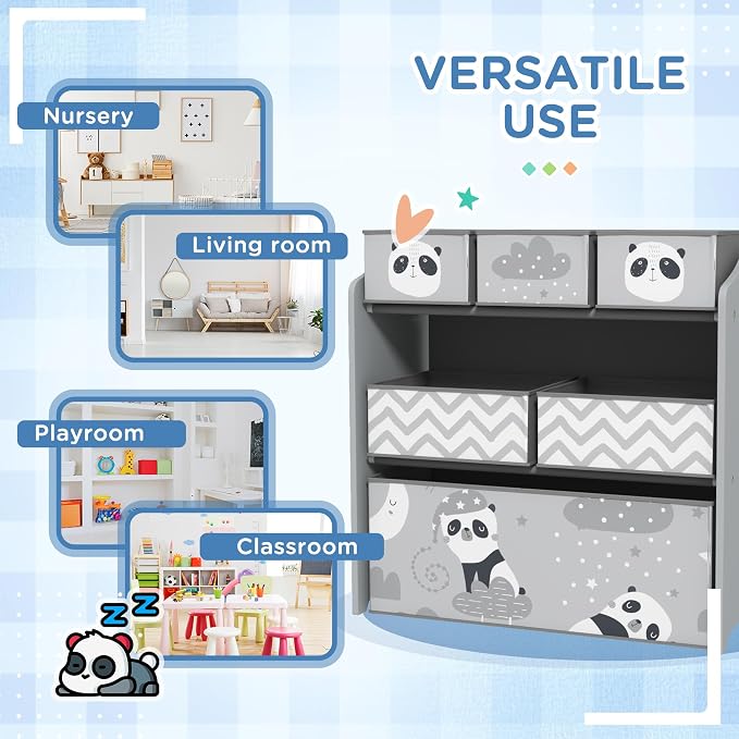 Qaba Toy Organizer with 6 Storage Bins for Bedroom, 25" x 12" x 26", Gray | Kids Storage Unit, Kids Room - Image 6