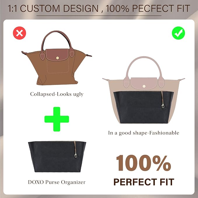 Purse Organizer Insert for Longchamp Le Pliage Large, Black Brown | 6-Compartment Bag Organizer with YKK Zipper Pocket, Cup Holder, Key Chain, Waterproof DupontPaper Lightweight Handbag Shaper - Image 3