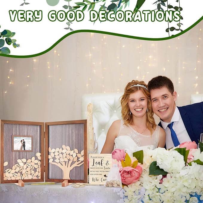 Gueevin 164 Pcs Wedding Decorations Favors Wedding Guest Book Alternatives | Alternative Sign in with 160 Wooden Leaves, Baby Shower Bridal Reception, Photo Display, Rustic Keepsake - Image 6