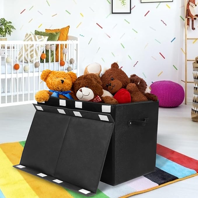 122L Large Toy Box Chest Storage with Lid, Collapsible Kids Toy Storage | Toy Chest with with Removable Divider for Kids, Boys, Girls, Nursery, Living Room, Bedroom, 26"x17" x17" (Linen Black) - Image 2