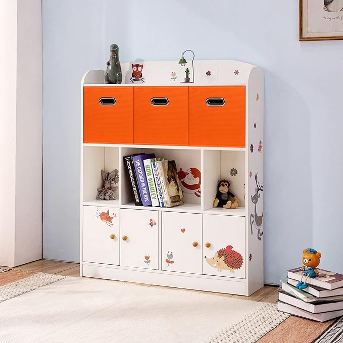 Fabric Cubby Storage Bins,13x13x13 Inches,Cube Organizer Bin Foldable Storage Boxes with Dual Handles Fabric Organizer Box and collapsible Storage basket,Set of 8,Orange - Image 5