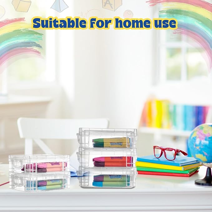 Suzile 45 Pcs Plastic Crayon Box with Lid Clear Crayon Organizer Stackable Storage Containers Bulk Pastel Holder Case for Office School Classroom Supplies Pen Pencil Art Crafts - Image 6