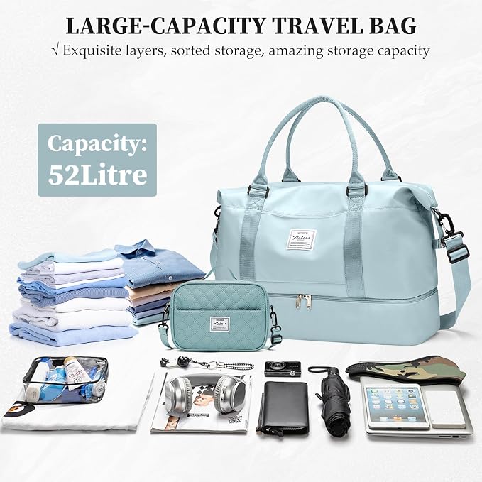 Weekender Bags for Women,Personal Item Travel Bag with Shoes Compartment | Overnight Travel Duffel Bag with Grid Toiletry Bag,Carry-On Bag,Extra Large - Image 3
