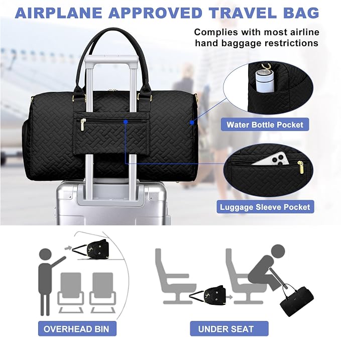 Women Weekender Travel Duffle Bag: Travel Duffel Overnight Bags with Shoe Compartment Large Carry on Tote with Toiletry Bag Weekend Traveling Yoga Gym Hospital Bag for Women with Wet Pocket Black - Image 4