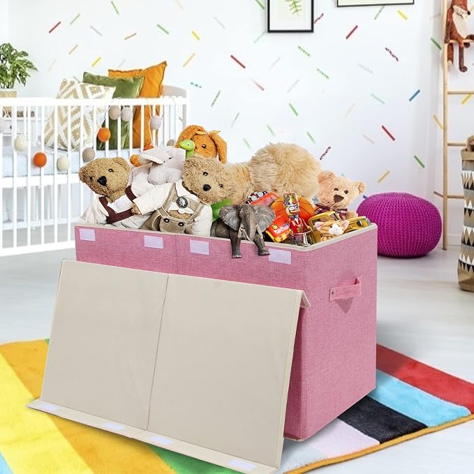 Large Toy Box Chest with Lid, Collapsible Sturdy Toy Storage Organizer Boxes Bins Baskets for Kids, Boys, Girls, Nursery, Playroom, 25"x13" x16" (Linen Gray) - Image 6