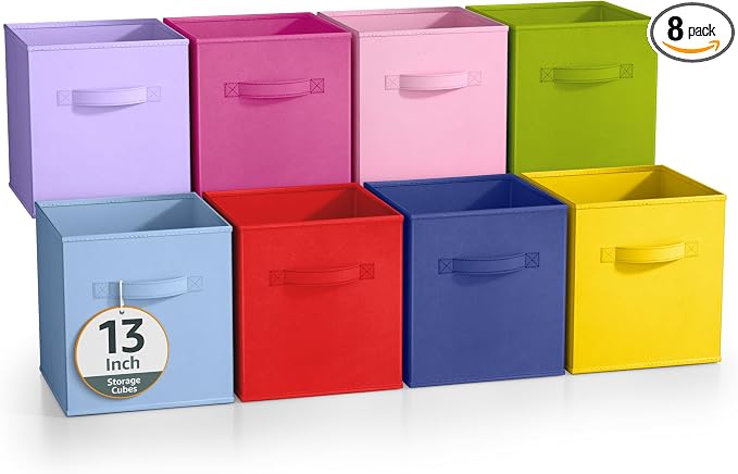 Sorbus Fabric Storage Cubes - 8 Foldable Storage Bins for Organizing Pantry, Cubbies, Toy Box - Clothes Storage & Closet Organizer - 13 Inch Collapsible Cube Baskets for Shelves with Handle by Sorbus