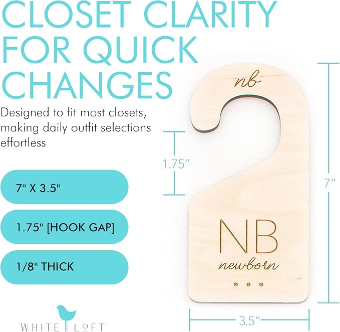 White Loft Baby Closet Dividers in Natural Birch Wood - Wooden Nursery Closet Organizer with Etched Labels for Newborn to 24 Months - 7 Piece Gift Set - Image 4