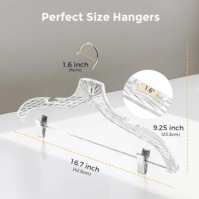 HOUSE DAY Clear Hangers with Clips 25 Pack, Set Hanger for Tops and Bottoms | Clear Plastic Hangers with Clips for Closets, Boutiques, Retail Displays, Dresses, Shirts, Skirts and Pants - Image 9