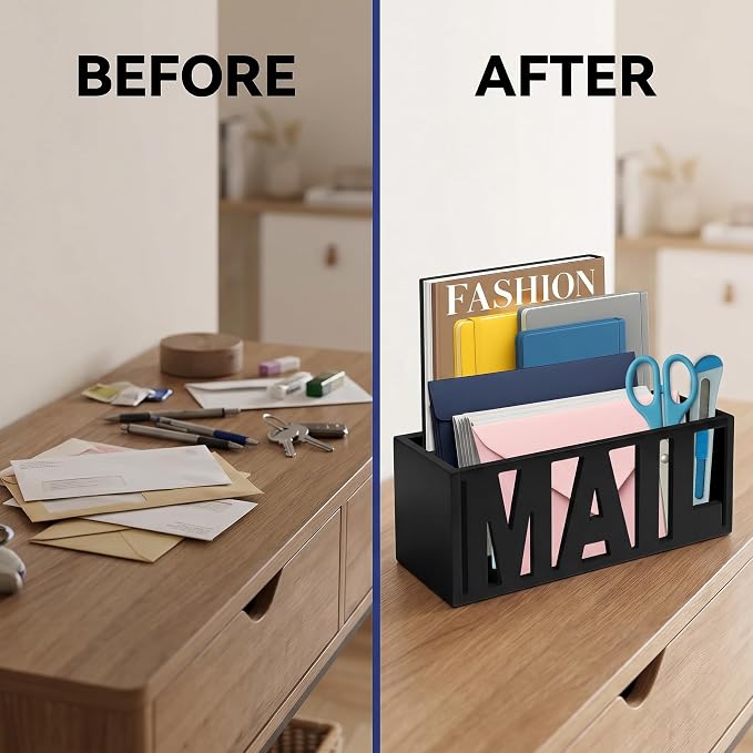 Mail Organizer Countertop, Desk or Wall Mail Holder for Bill Storage, Black | Bills, Envelopes, Documents & Receipts - Image 7
