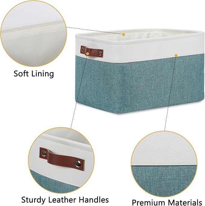DULLEMELO Storage Baskets for Organizing,Rectangular Fabric Storage Bins with Handles for Office,Bedroom(3-Pack -15 inch X 11 inch X 9.5 inch , White&Dark Green) - Image 7
