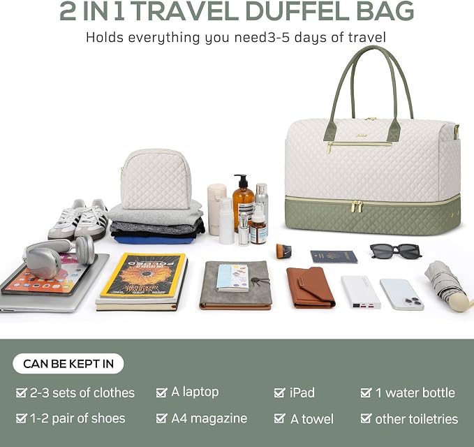 Overnight Weekender Bag for Women: Travel Duffle Bag with Shoe Compartment | 50L Capacity for 7 Day Trip Waterproof Durable Toiletry Bag Wet Pocket for Damp Items Suitable for Weekend Trips Hospital - Image 4