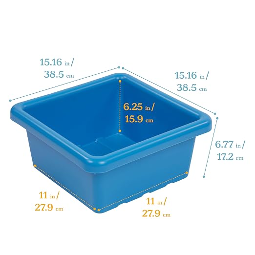 ECR4Kids Stackable Square Bins with Non-Snap Lids, Multipurpose Organization, French Blue, 2-Pack - Image 2