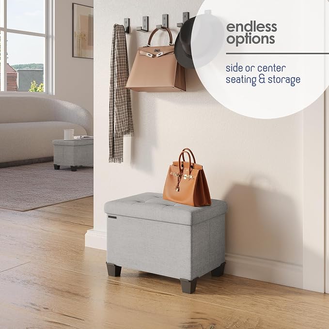 Storage Ottoman Cube with Small Bin, 16-in Square Ottoman with Storage for Living Room and Bedroom, Small Ottomans Foot Rest, Fabric Foot Stools Ottomans Max 330lbs, Light Grey - Image 6