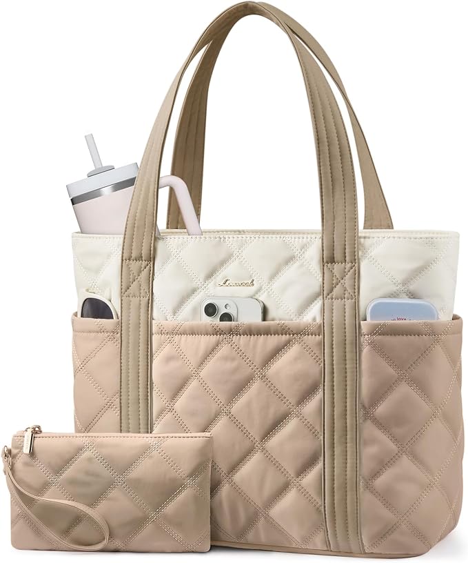 LOVEVOOK Puffer Tote Bag for Women, Puffy Work Handbag with Cup Holder, Travel Carry On Bag with Zipper for Teacher Nurse Gym by LOVEVOOK