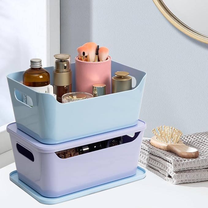 Tiawudi 12 Pack 4.5L Storage Bins with Lids, Plastic Storage Baskets for Home Classroom Organization, Multi-Use Organizer Bins for Cabinet, Pantry, Drawer, Countertop or Shelves, Colorful Containers - Image 6