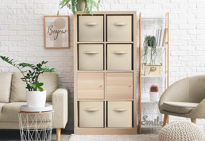 Sorbus Foldable Storage Cubes - 6 Fabric Baskets for Organizing Pantry, Closet, Shelf, Nursery, Playroom, Toy Box - 11 Inch Dual Handle Collapsible Closet Organizers and Storage Bins (Beige) - Image 4