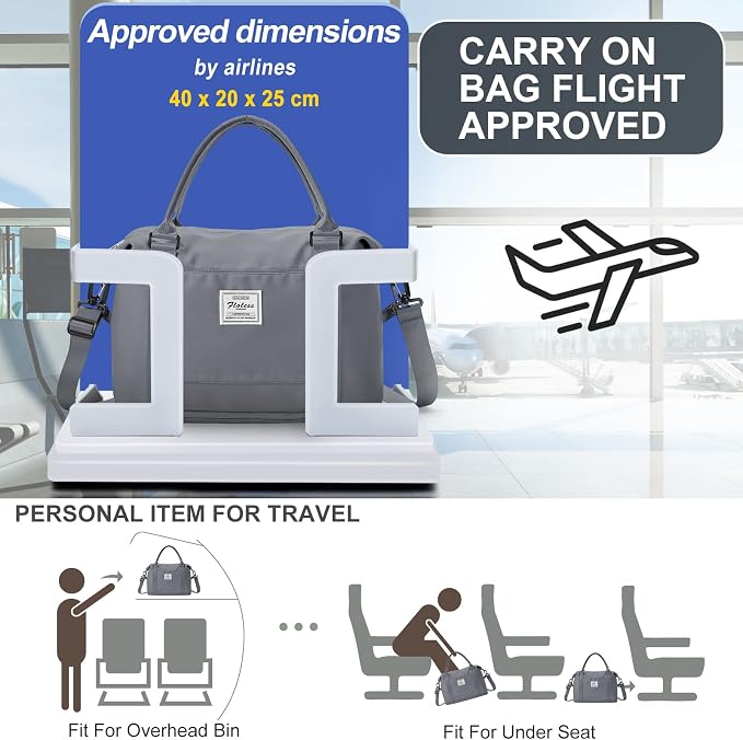 Travel Duffel Weekender Bag Women Tote Carry On Bags With Shoe Compartment | 18x14x8 inches Travel Overnight Bags with Trolley Sleeve for Airplanes Sport Tote Gym for Men Lightweight Daypack Grey.. - Image 2