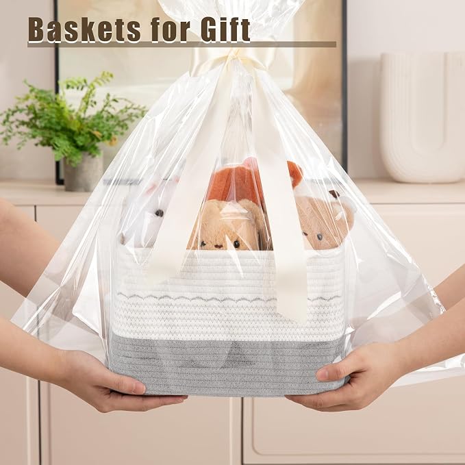 OIASKET 4 Pack Storage Baskets for Organizing, 13"X9"X7.87", Decorative Cotton Rope Baskets for Shelves, Small Woven Basket for Toys, Books and Towels, Grey & White - Image 7