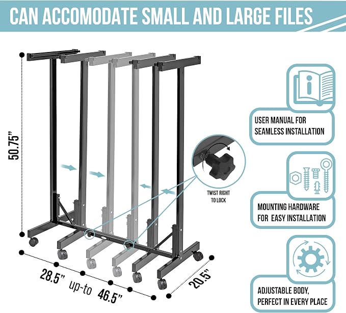 Adir Blueprint Rack and Clamps - 12 Pack of 30 Inch Blueprint Clamps and Mobile Blueprint Rack - Heavy-Duty Large Document Storage Solution for Blueprints, Posters, Maps, & Construction Plans - Image 3