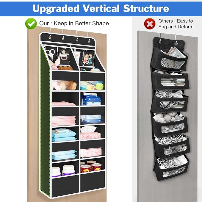 Univivi Upgraded Over the Door Organizer for Baby Nursery, Black, 5-Shelf | Fabric Door Organizer with Clear Window Deep Pockets, Over Door Hanging Organizer for Baby Essential, Bedroom, and Dorm - Image 7
