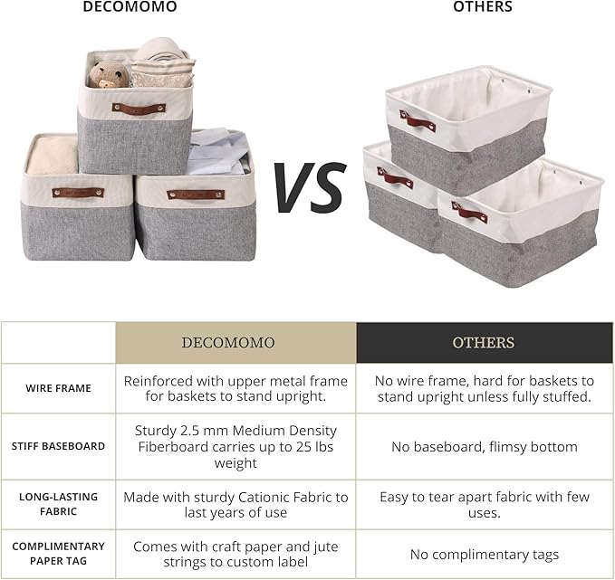 DECOMOMO Storage Bins, Extra Large Fabric Storage Baskets for Shelves 4Pack | 15.8 x 12.5 x 10 inches Decorative Linen Closet Organizers (Grey & White) - Image 4